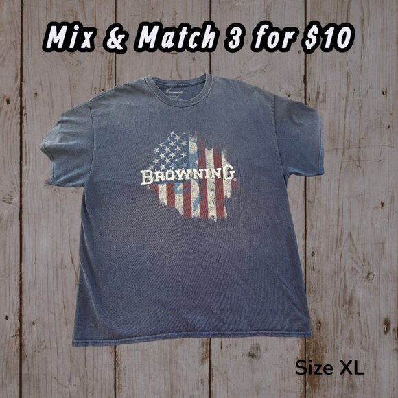 Browning Firearms Co Other - Browning Arms Co Vintage Faded Flag Logo 100% Cotton Men's Tee Shirt